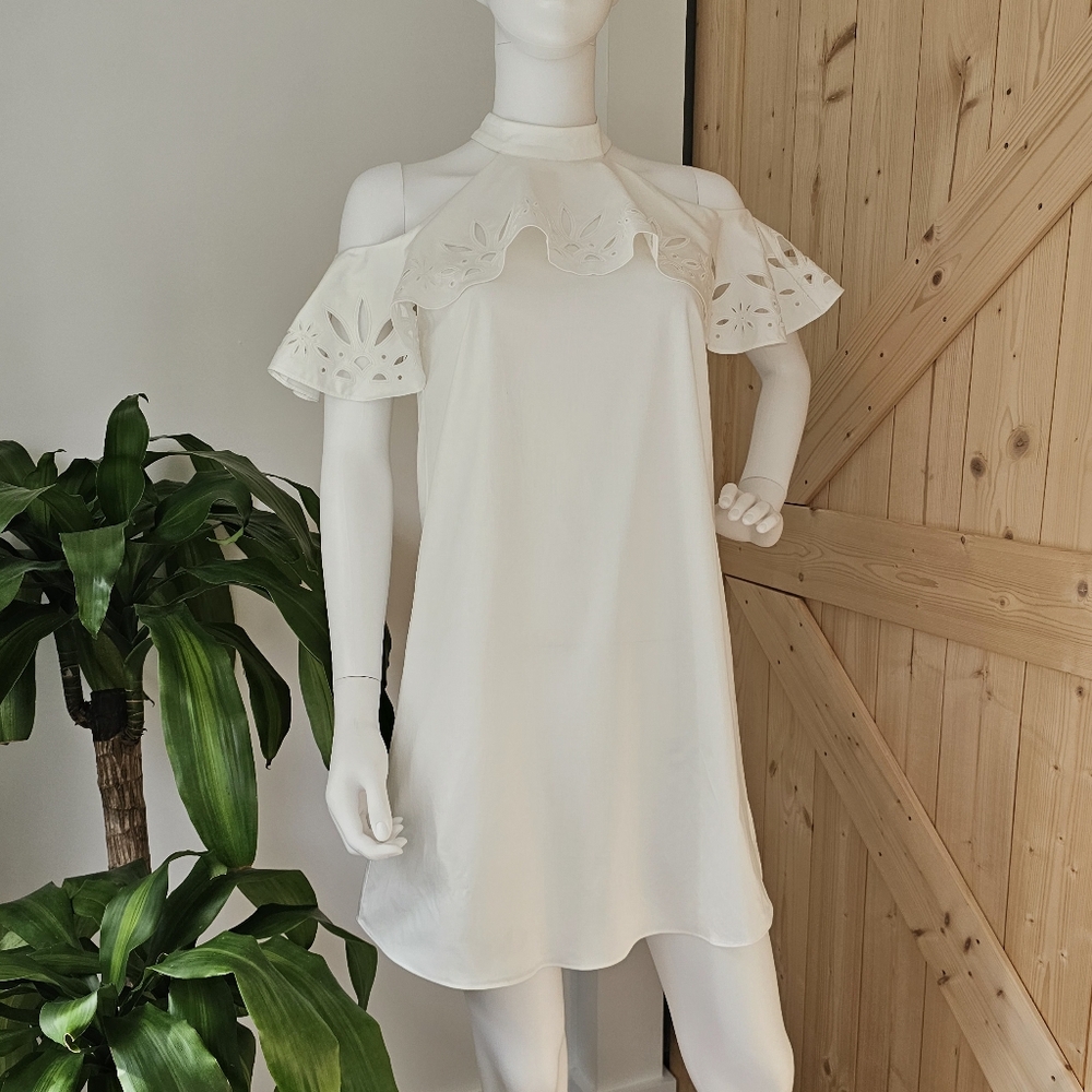 ZAC Zac Pozen size 2  White Cold Shoulder Cotton  Mini‎ Dress